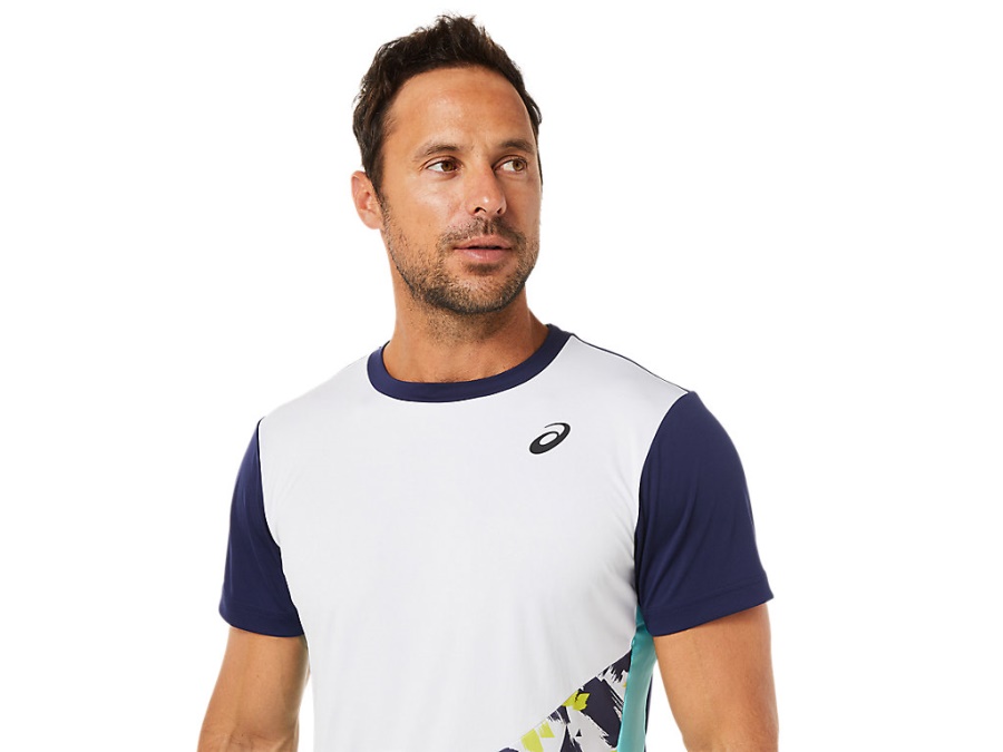 Asics COURT GRAPHIC SHORT SLEEVED TOP Brilliant White