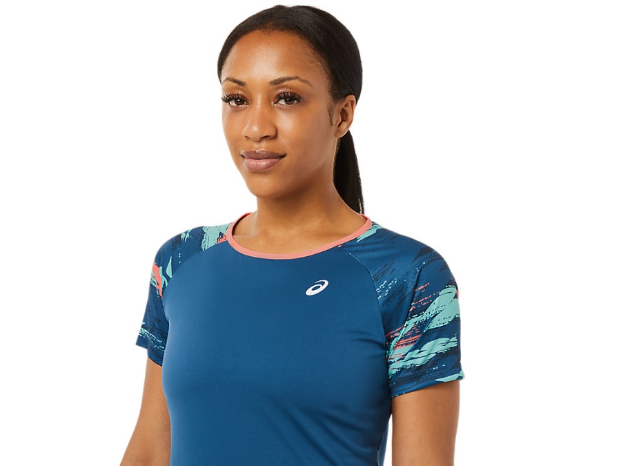 Asics COURT GRAPHIC SHORT SLEEVED TOP Light Indigo