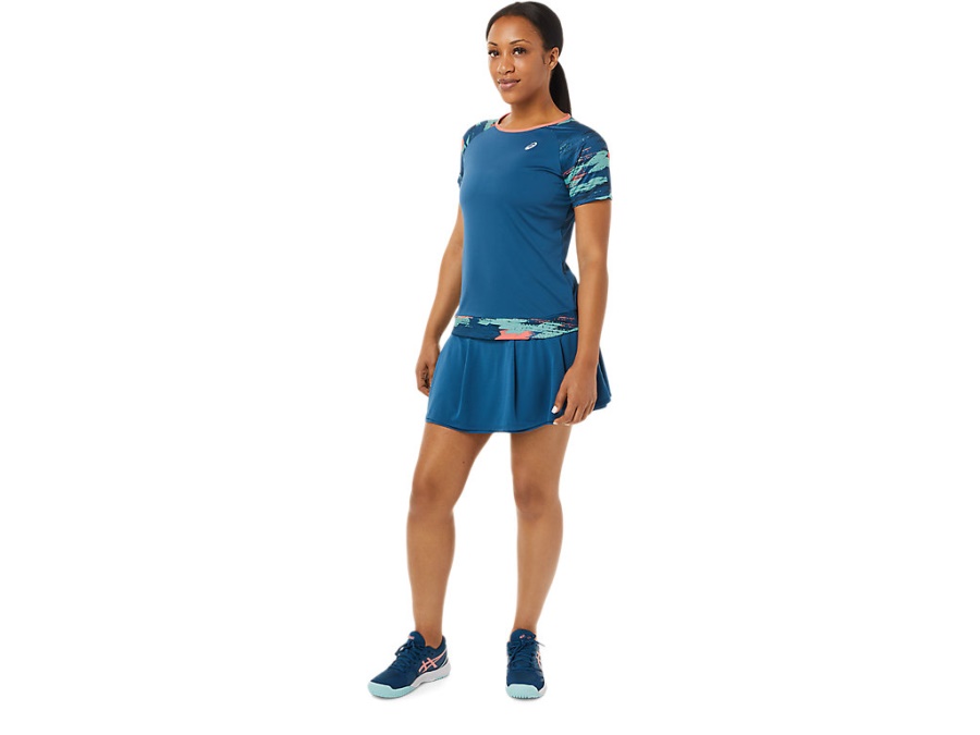 Asics COURT GRAPHIC SHORT SLEEVED TOP Light Indigo