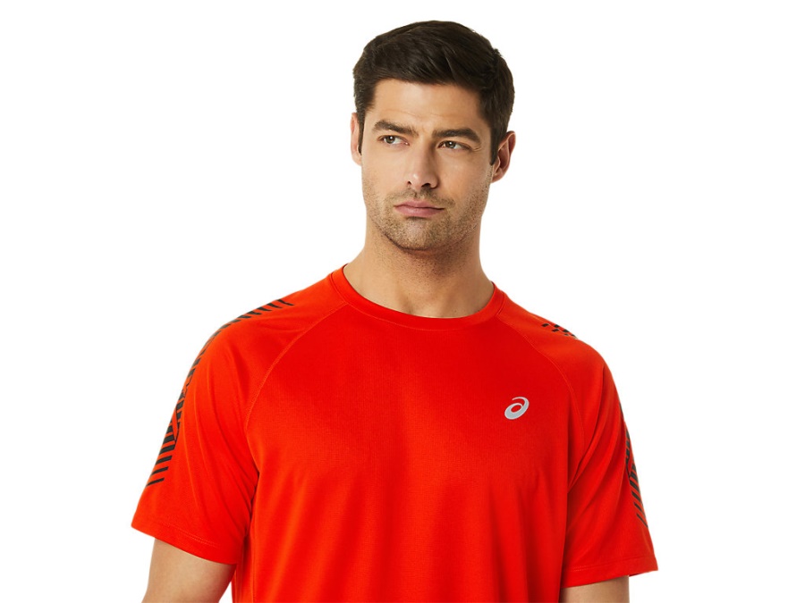 Asics Cherry Tomato-Performance Black ICON SHORT SLEEVED TOP