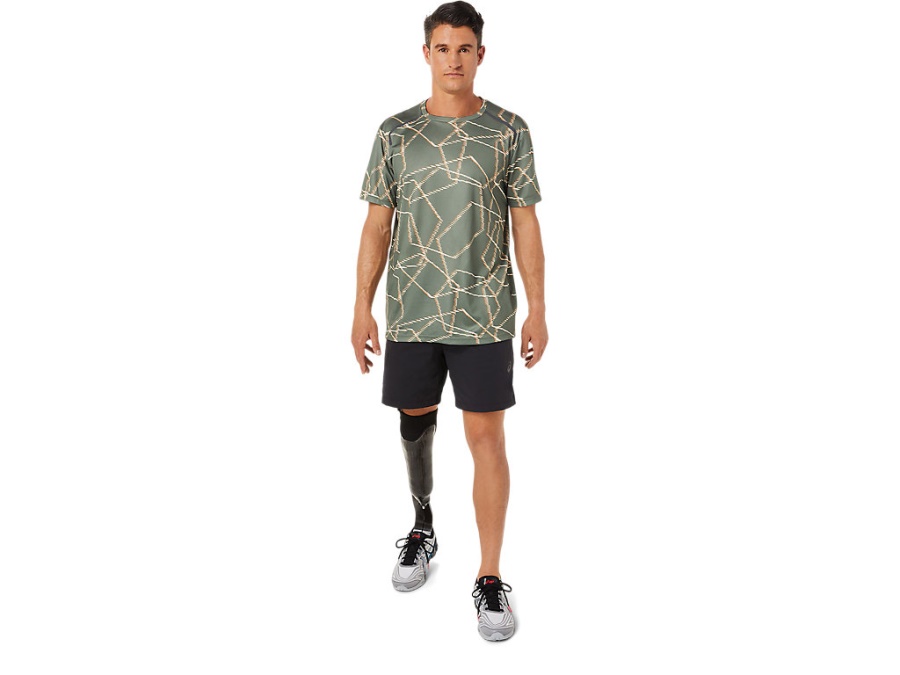 SEASONAL ALL OVER PRINT SHORT SLEEVED TOP Lichen Green Asics