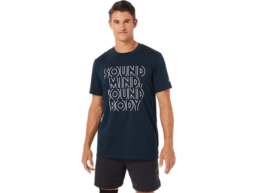 Asics French Blue HERITAGE FONT GRAPHIC TEE